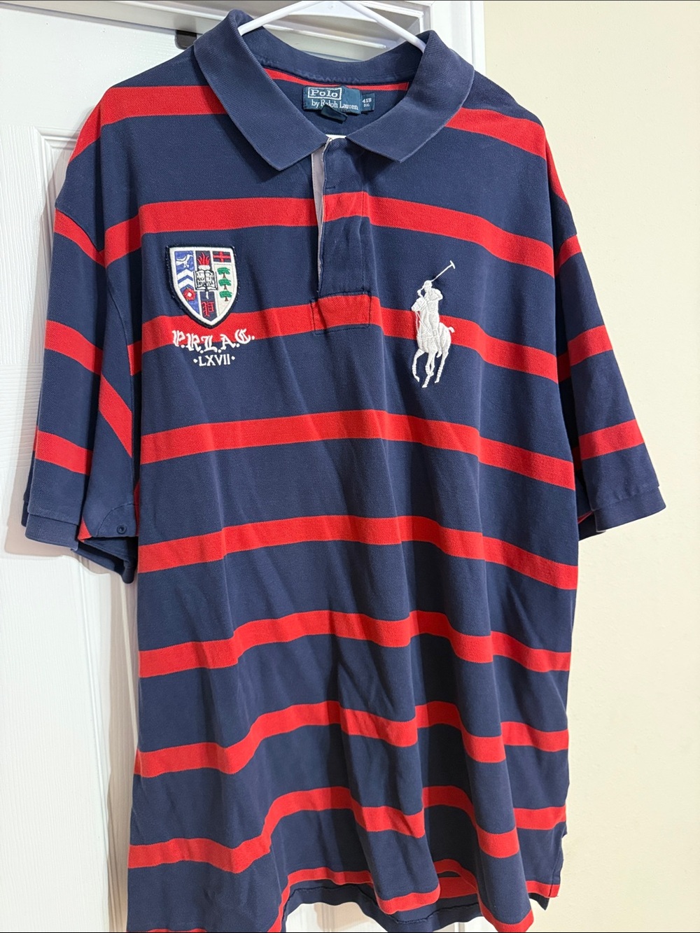 Vintage Polo by Ralph Lauren Navy and Red Striped Crest Polo